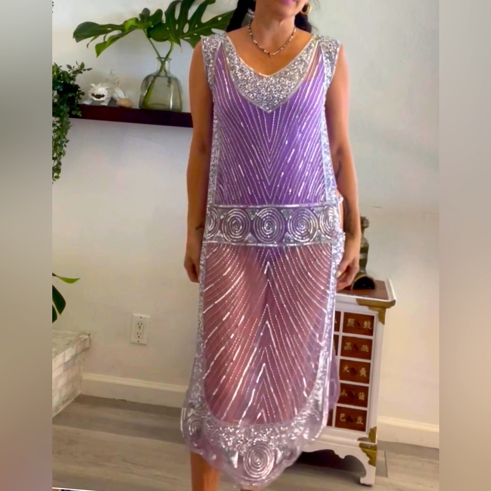 Deco Haus Beaded Tarbard Flapper Dress